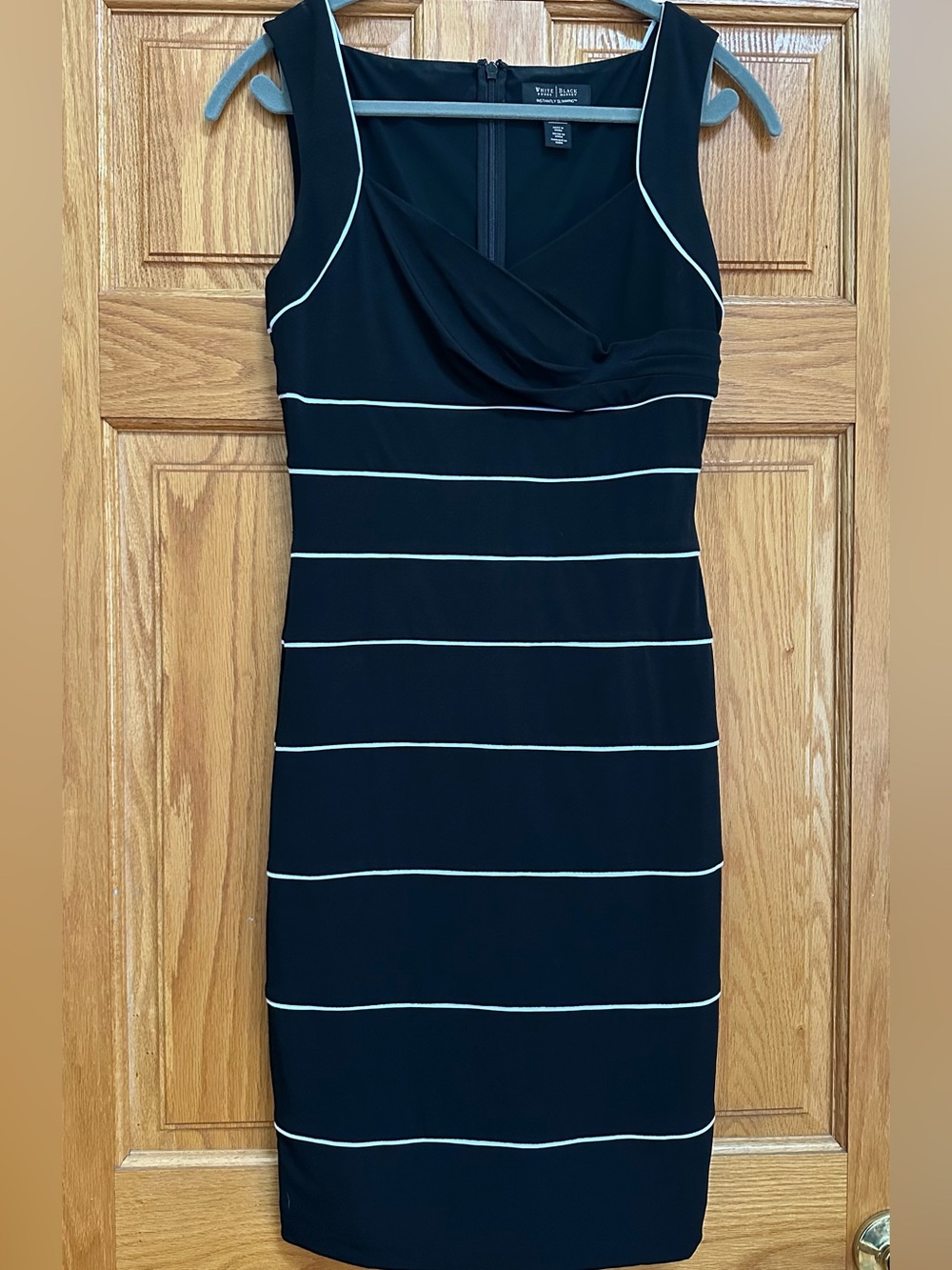 White House Black Market Black Midi Sheath Dress with White Piping